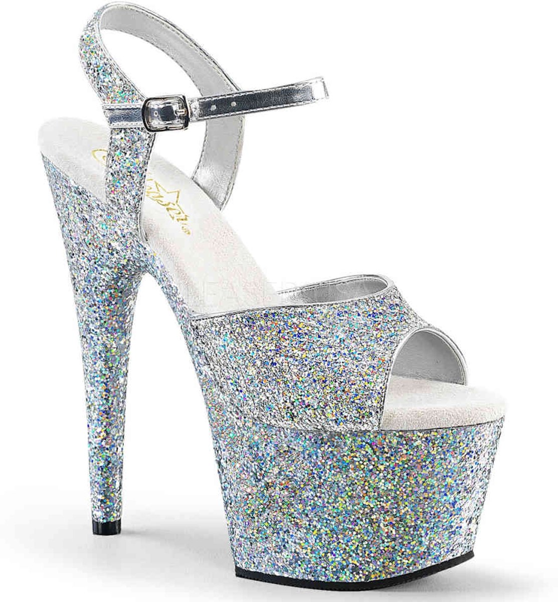 EU 35 = US 5 | ADORE-710LG | 7 Heel, 2 3/4 PF Holo Glitter Ankle Strap Sandal